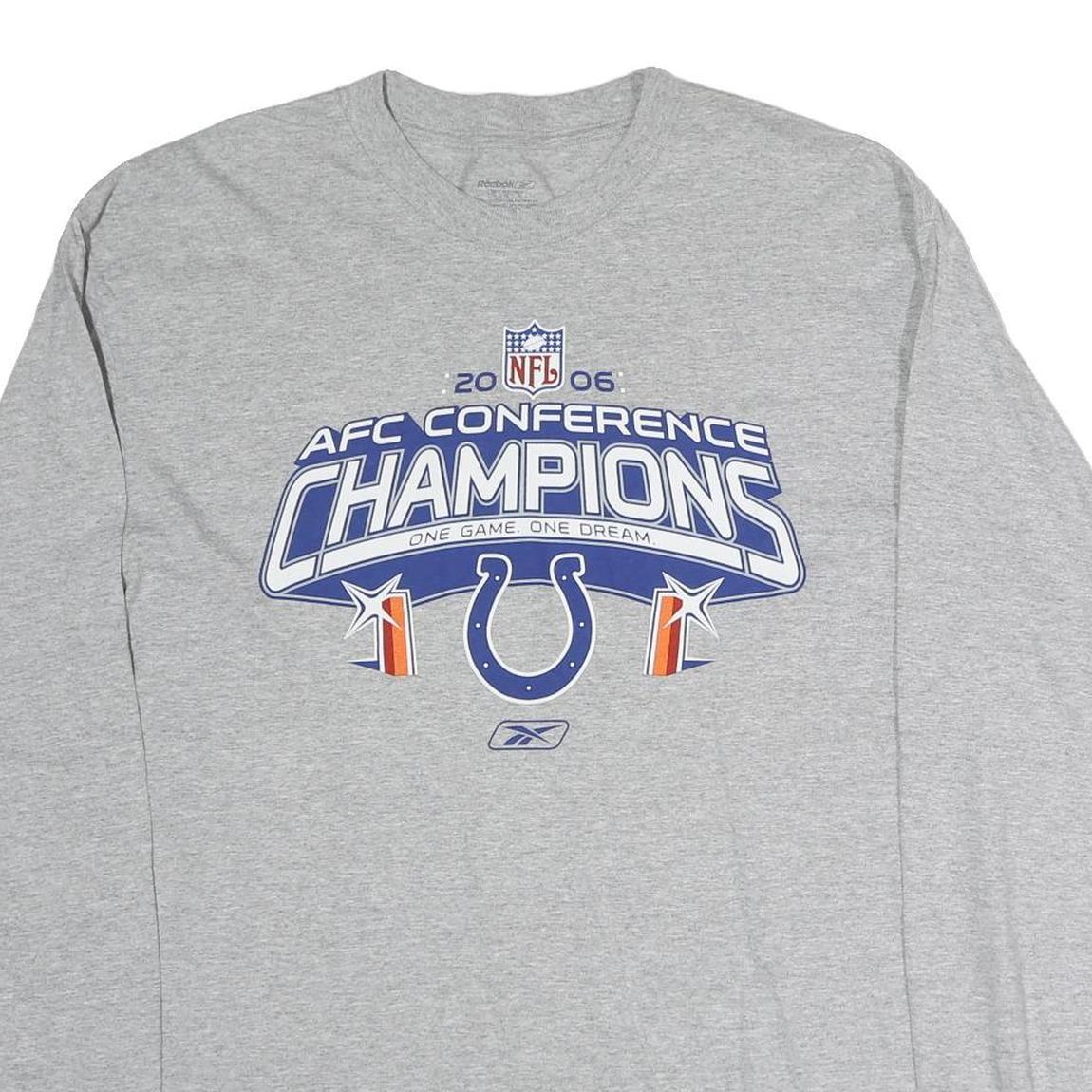 REEBOK Mens Grey NFL AFC Conference Champions Long Sleeve Crew Neck T-Shirt L