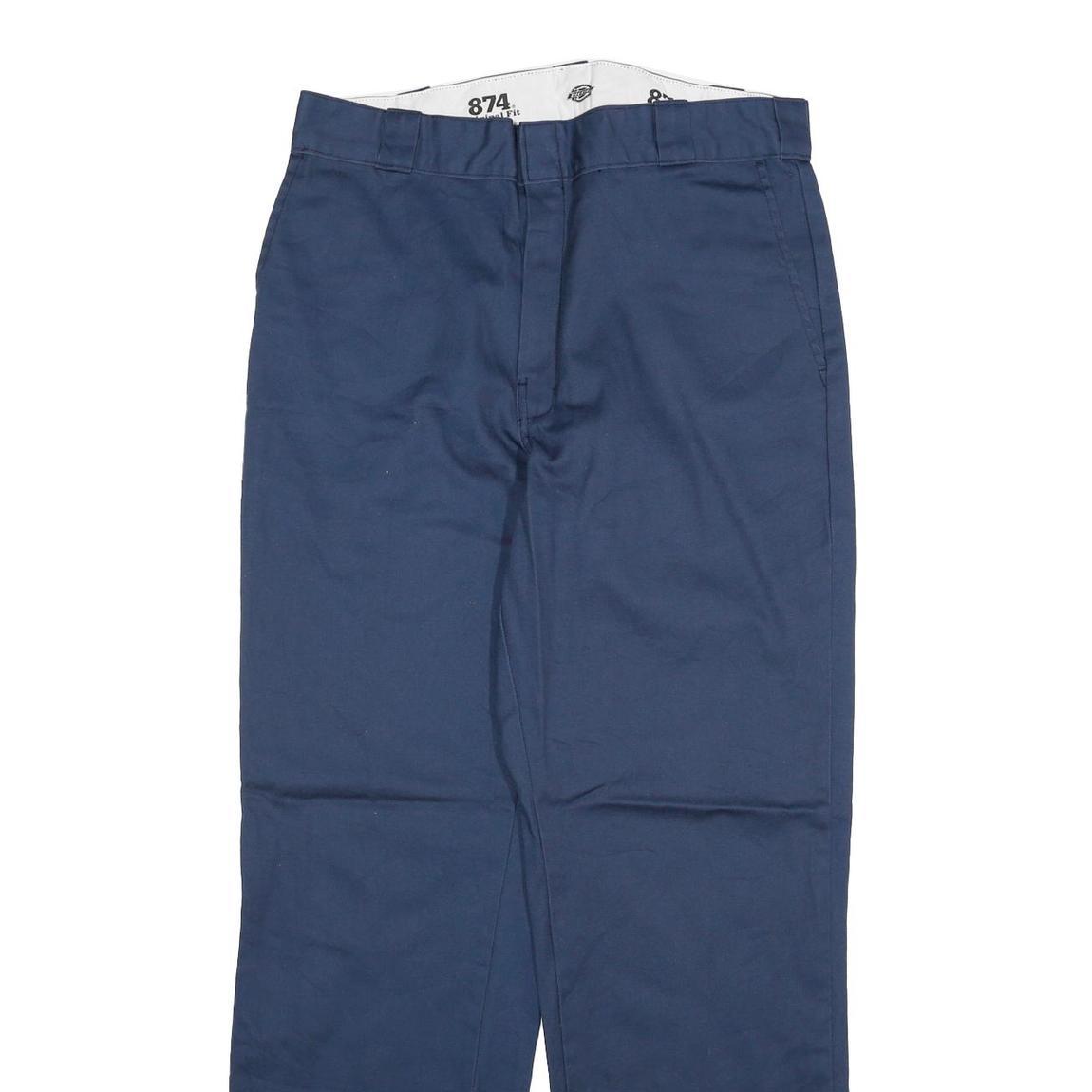 DICKIES Mens Regular Fit Navy Blue Cotton Blend Trousers W32 L31 Classic Zip