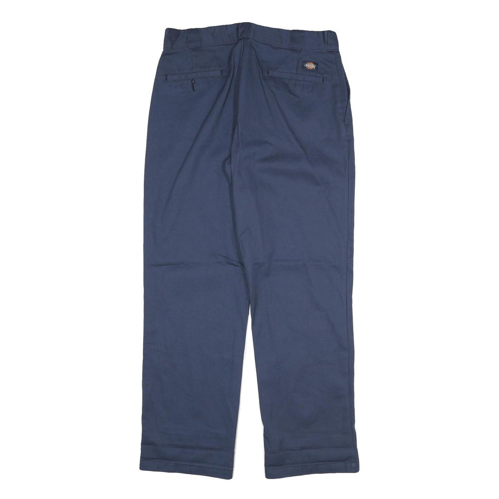 DICKIES Mens Regular Fit Navy Blue Cotton Blend Trousers W32 L31 Classic Zip