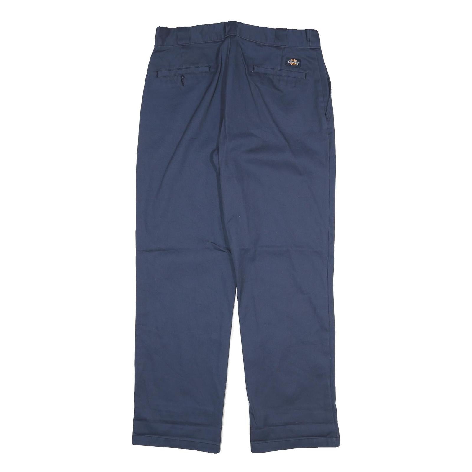 DICKIES Mens Regular Fit Navy Blue Cotton Blend Trousers W32 L31 Classic Zip