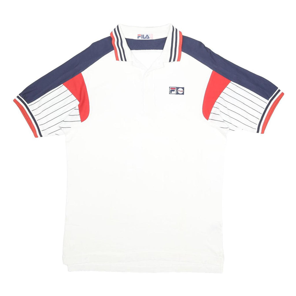 FILA Mens White Navy & Red Cotton Polo Shirt XL Striped Short Sleeve