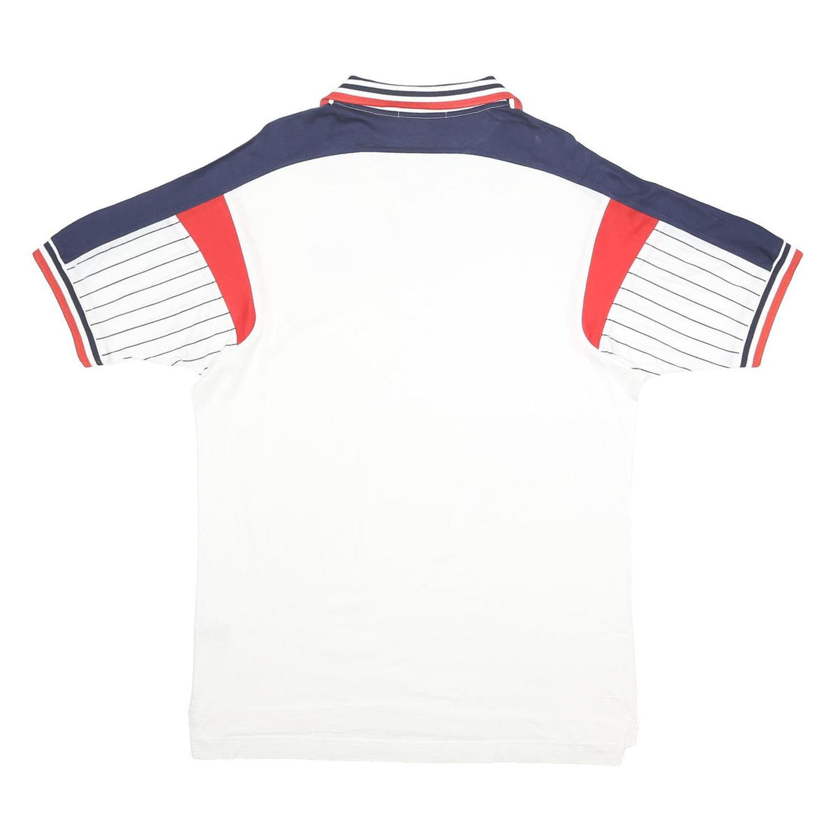FILA Mens White Navy & Red Cotton Polo Shirt XL Striped Short Sleeve