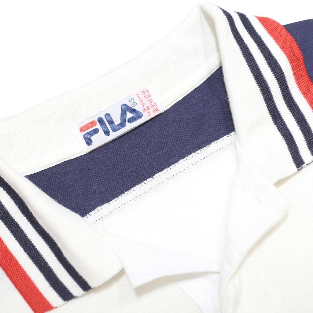 FILA Mens White Navy & Red Cotton Polo Shirt XL Striped Short Sleeve