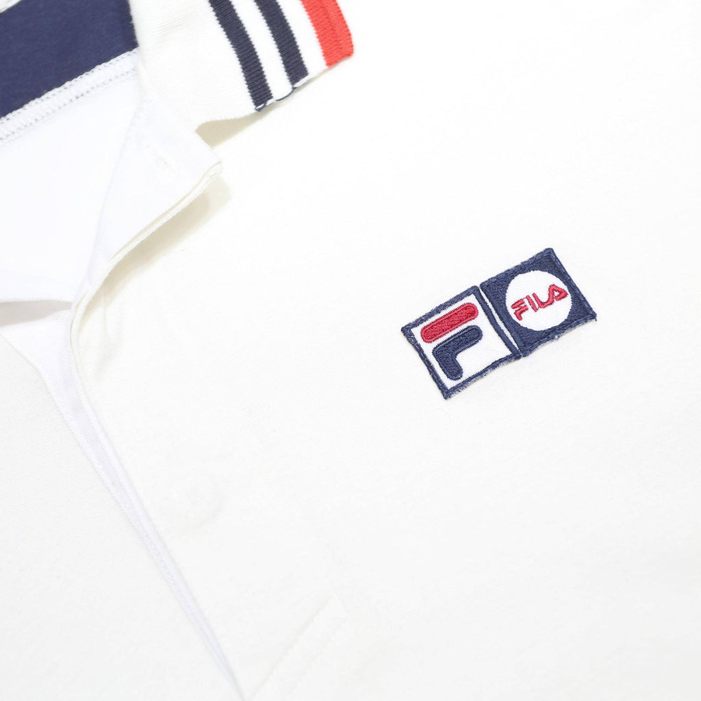 FILA Mens White Navy & Red Cotton Polo Shirt XL Striped Short Sleeve