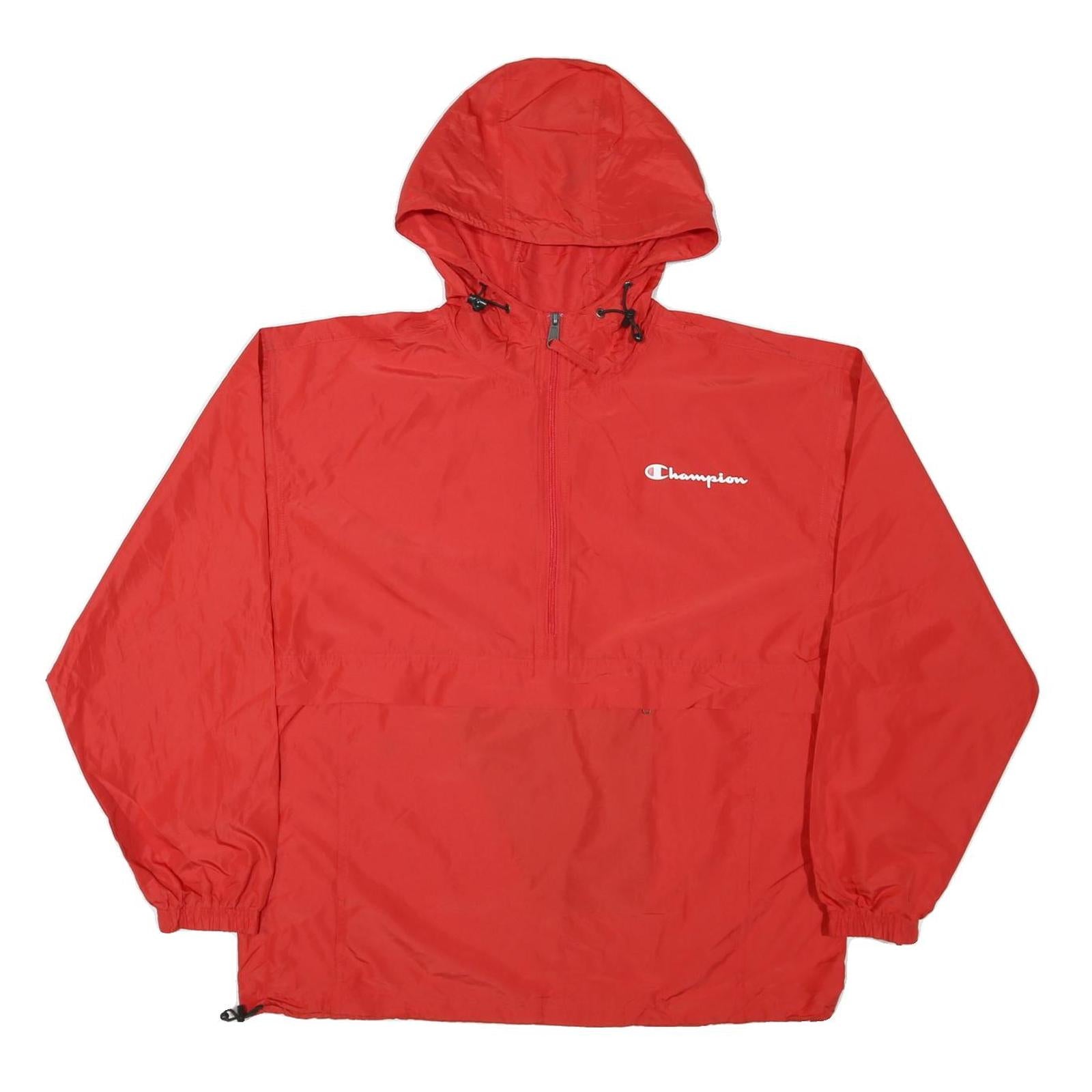 CHAMPION Mens Red Nylon Hooded Zip Jacket L Lightweight Sportswear