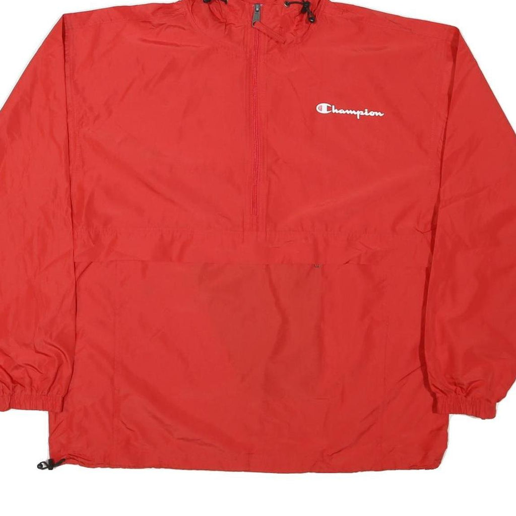 CHAMPION Mens Red Nylon Hooded Zip Jacket L Lightweight Sportswear