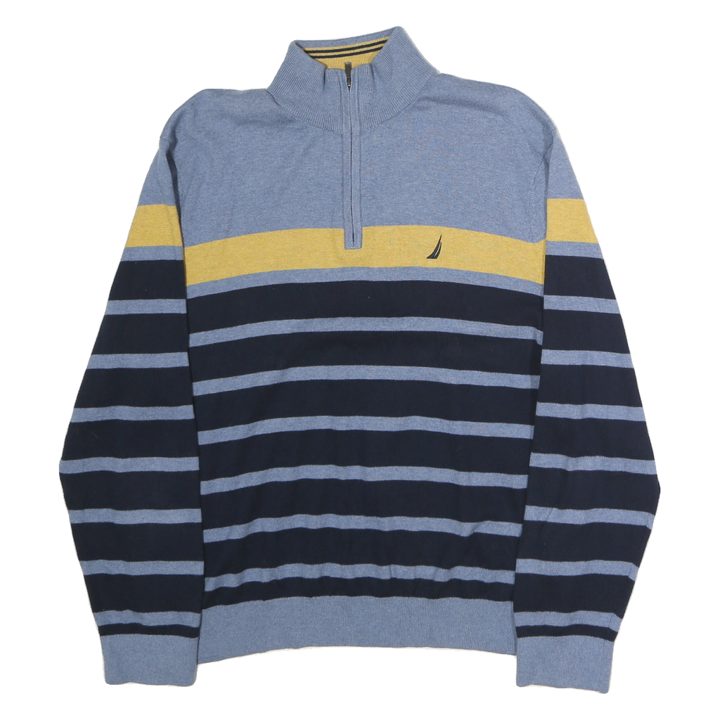 NAUTICA Mens Blue & Yellow Patterned Cotton Pullover 1/4 Zip Jumper XL Striped