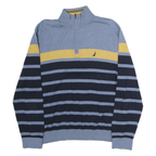 NAUTICA Mens Blue & Yellow Patterned Cotton Pullover 1/4 Zip Jumper XL Striped