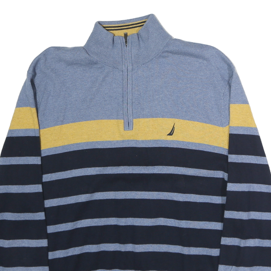 NAUTICA Mens Blue & Yellow Patterned Cotton Pullover 1/4 Zip Jumper XL Striped