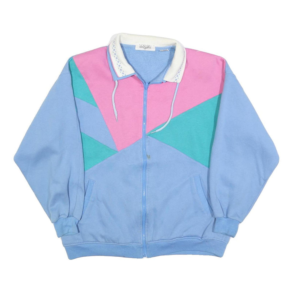 NORTHERN SPIRIT Womens Blue & Pink Collared Sweatshirt M Colourblock Zip Front