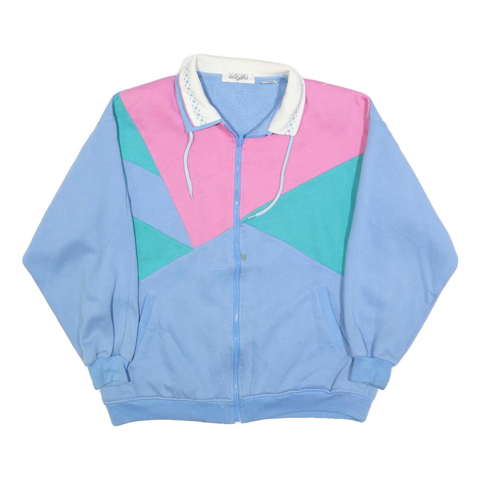 NORTHERN SPIRIT Womens Blue & Pink Collared Sweatshirt M Colourblock Zip Front