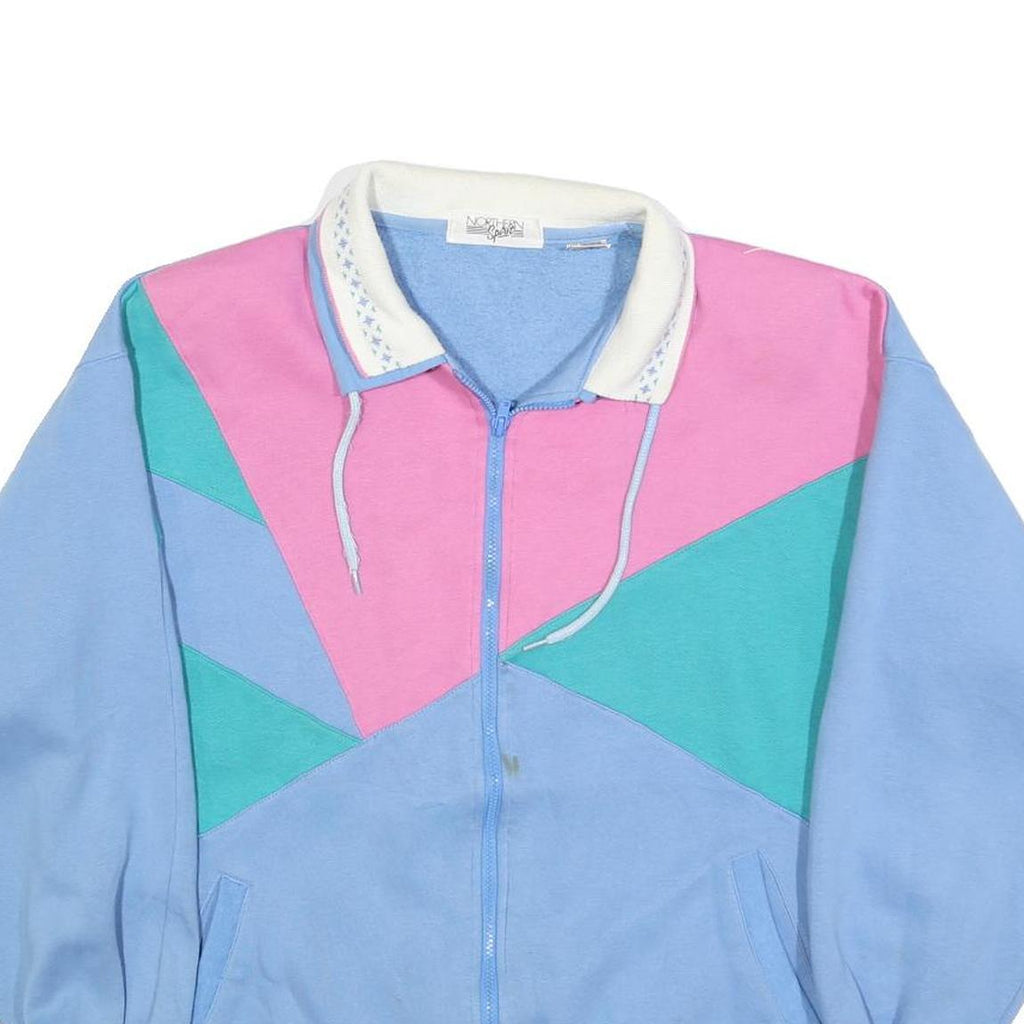 NORTHERN SPIRIT Womens Blue & Pink Collared Sweatshirt M Colourblock Zip Front