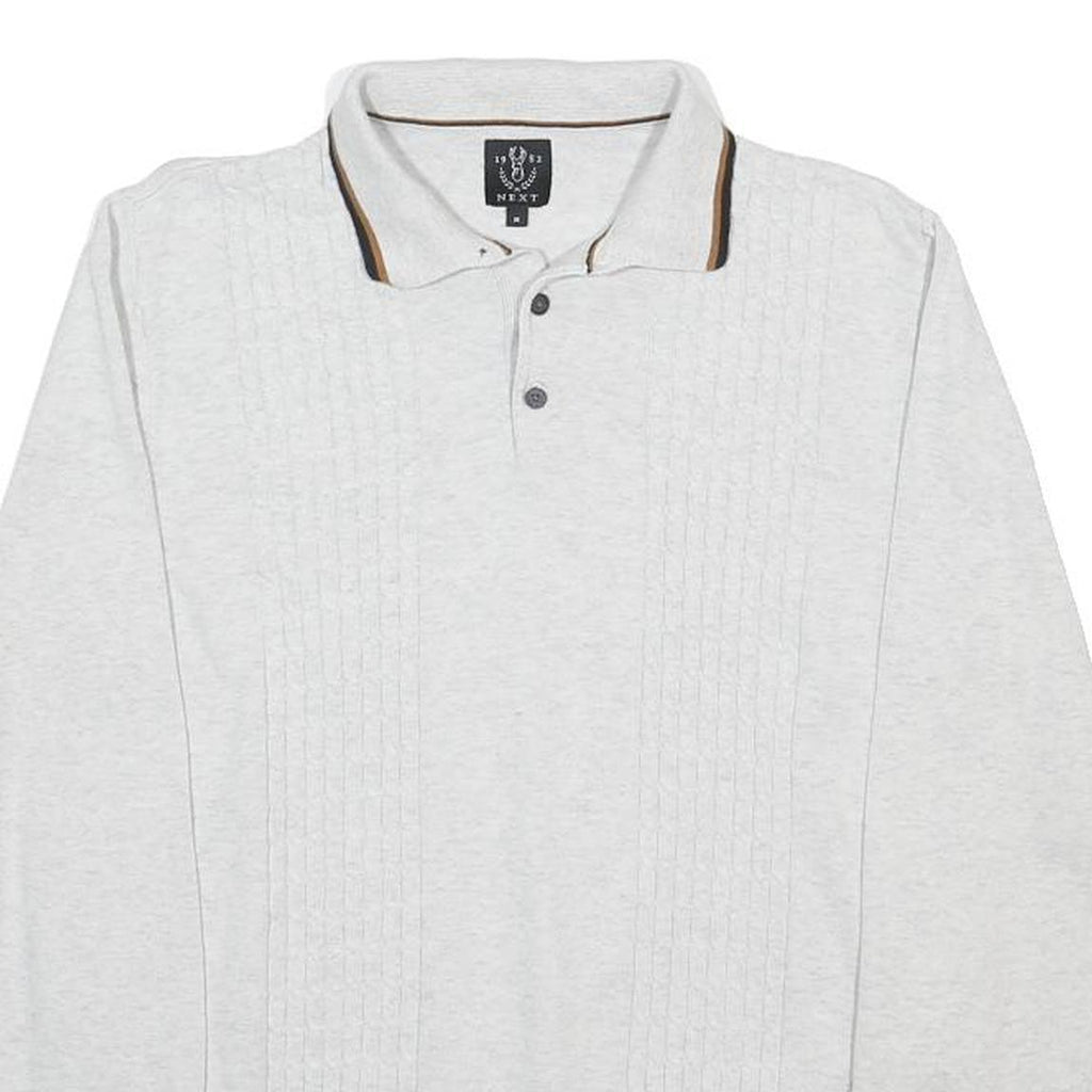 NEXT Mens White Polo Collar Patterned Jumper Cotton Cable Knit M Lightweight