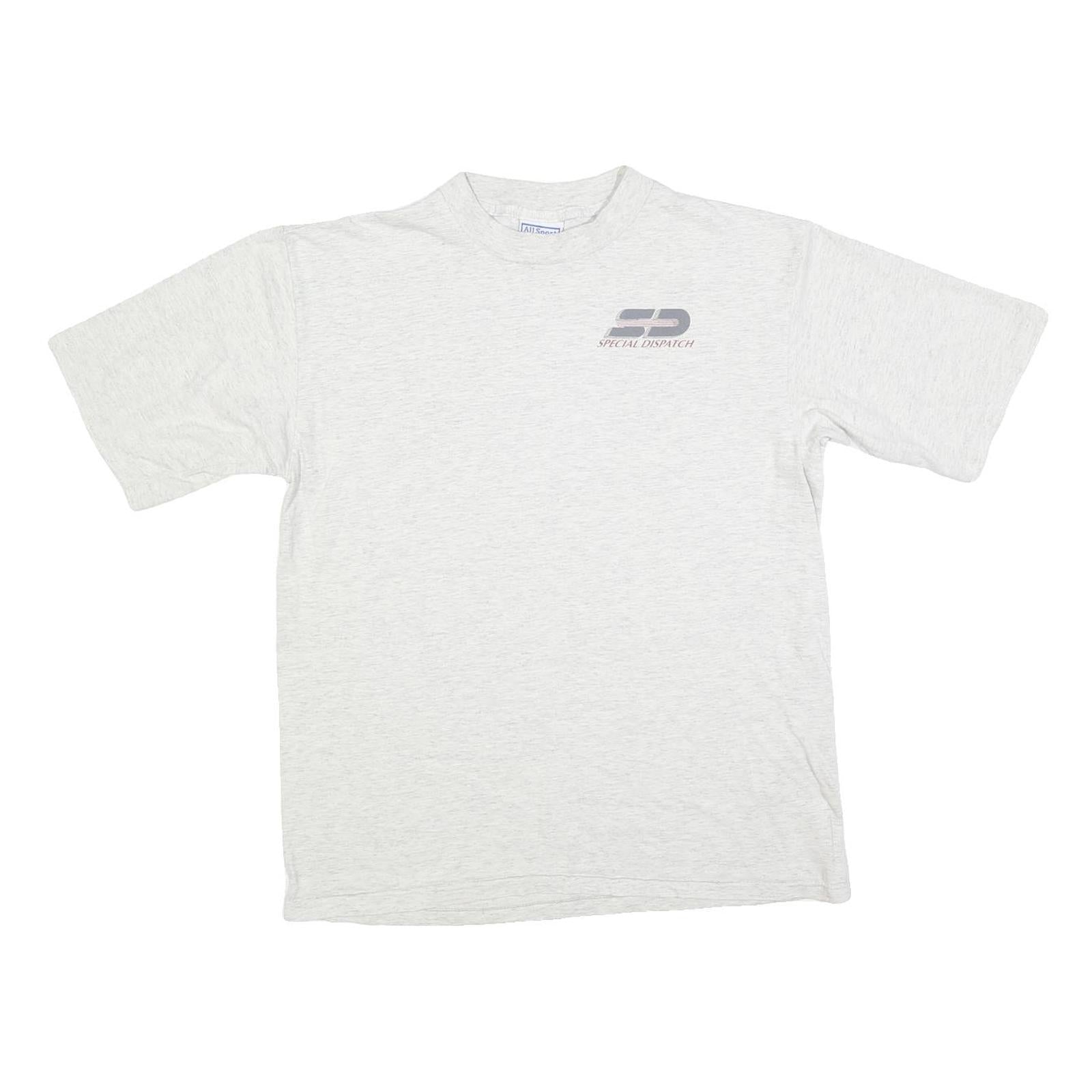 ALL SPORT Mens White Grey Graphic T-Shirt L Short Sleeve Crew Neck Delivery