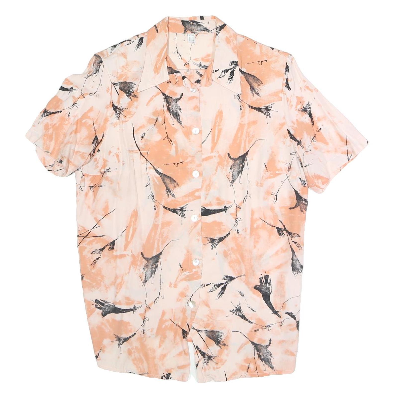 Womens Cream & Orange Print Short Sleeve Collared Cotton Blend Shirt UK 16