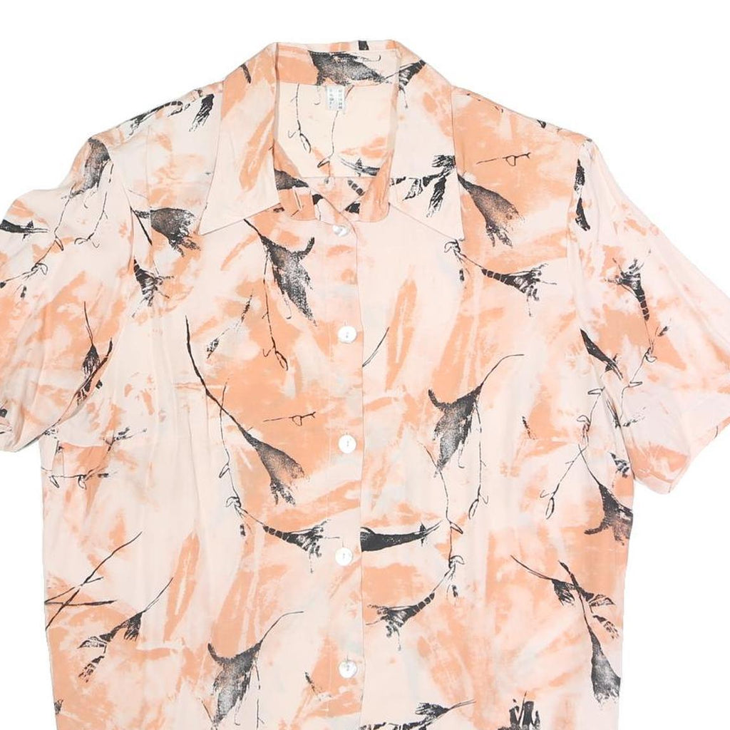 Womens Cream & Orange Print Short Sleeve Collared Cotton Blend Shirt UK 16