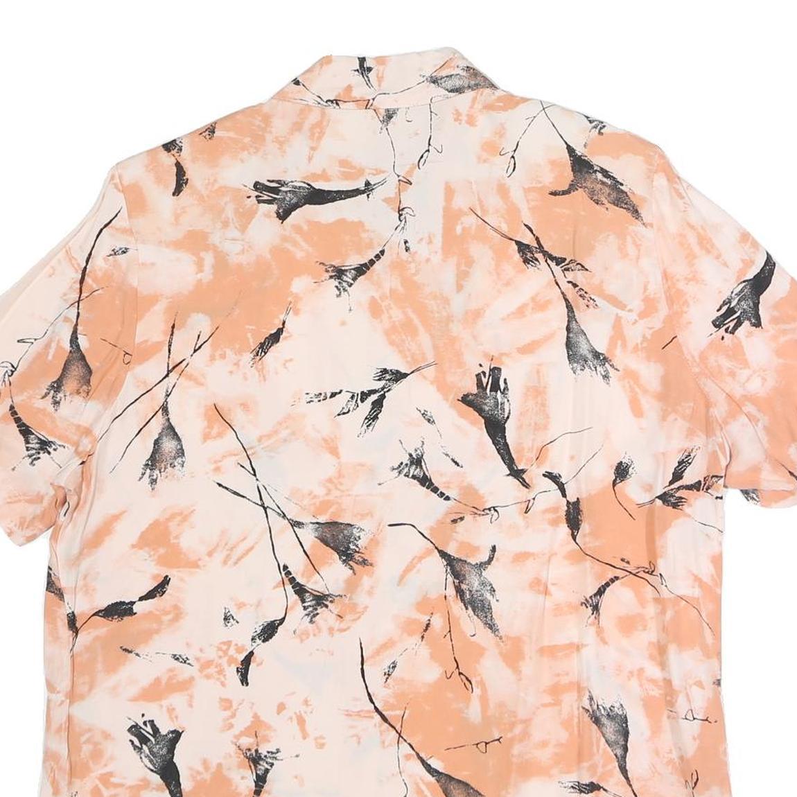 Womens Cream & Orange Print Short Sleeve Collared Cotton Blend Shirt UK 16