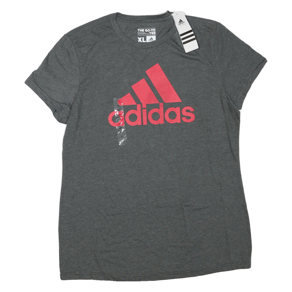 ADIDAS Womens Grey & Pink Logo Graphic T-Shirt XL Short Sleeve Crew Neck