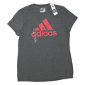 ADIDAS Womens Grey & Pink Logo Graphic T-Shirt XL Short Sleeve Crew Neck