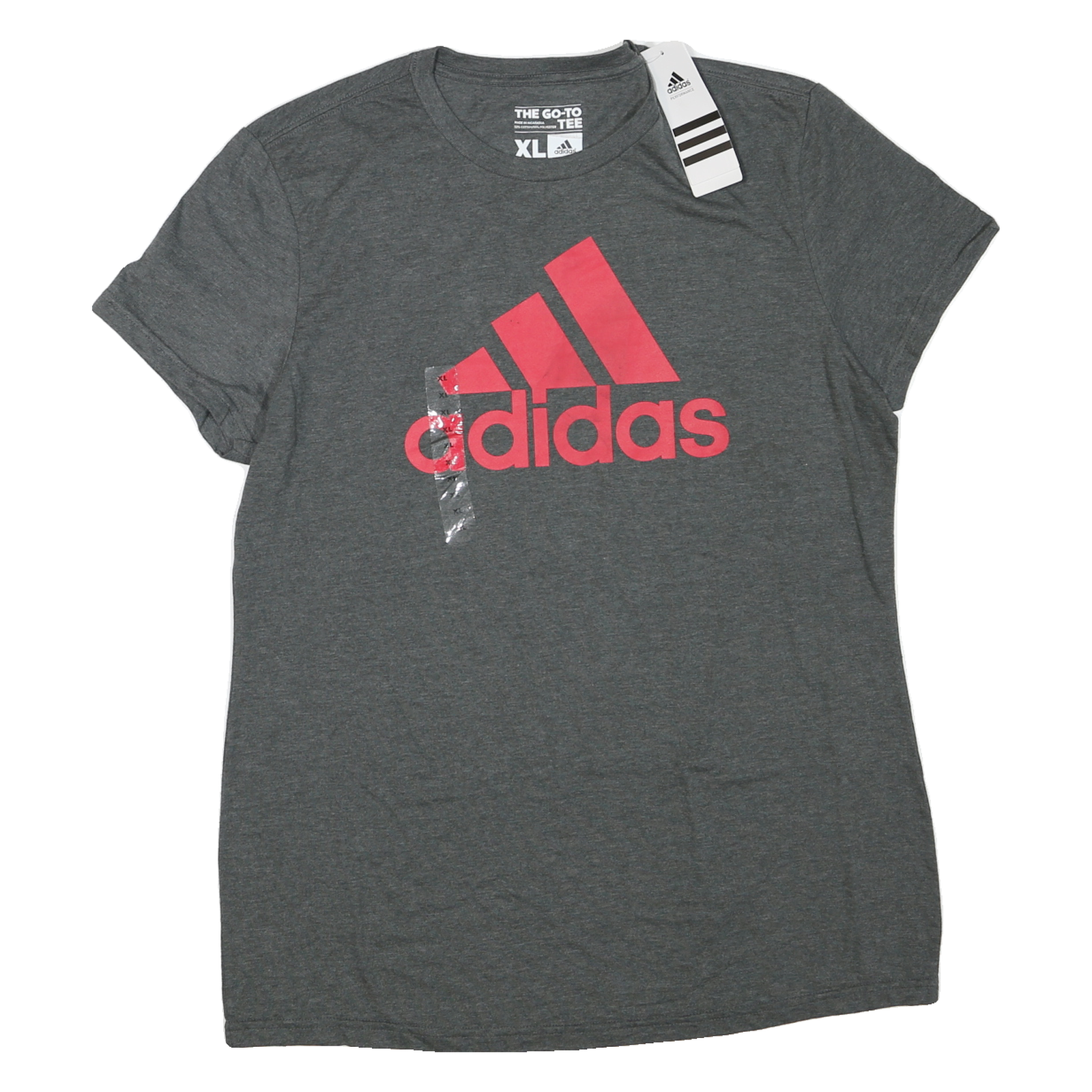 ADIDAS Womens Grey & Pink Logo Graphic T-Shirt XL Short Sleeve Crew Neck