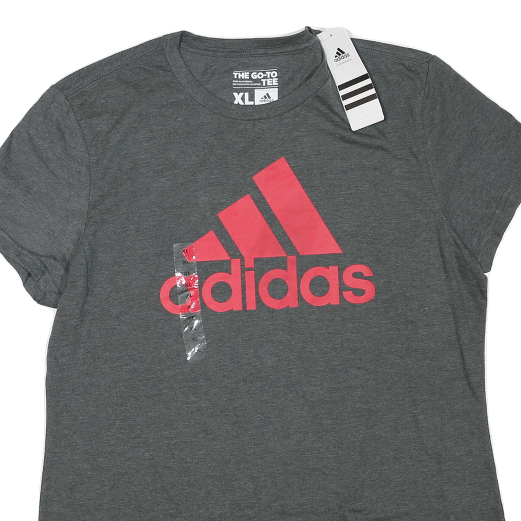 ADIDAS Womens Grey & Pink Logo Graphic T-Shirt XL Short Sleeve Crew Neck