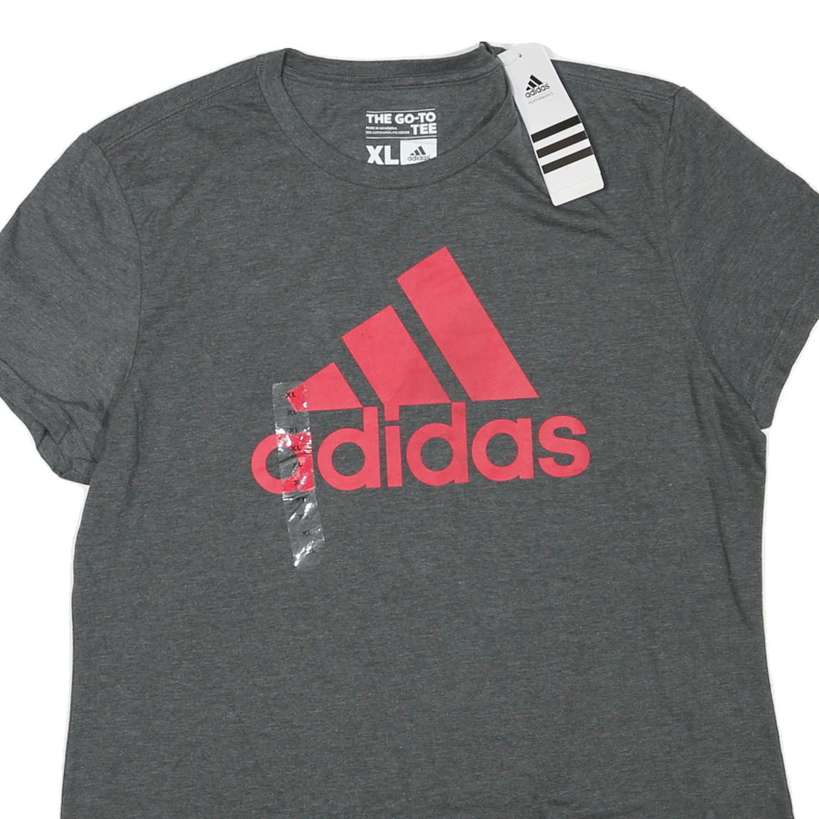 ADIDAS Womens Grey & Pink Logo Graphic T-Shirt XL Short Sleeve Crew Neck