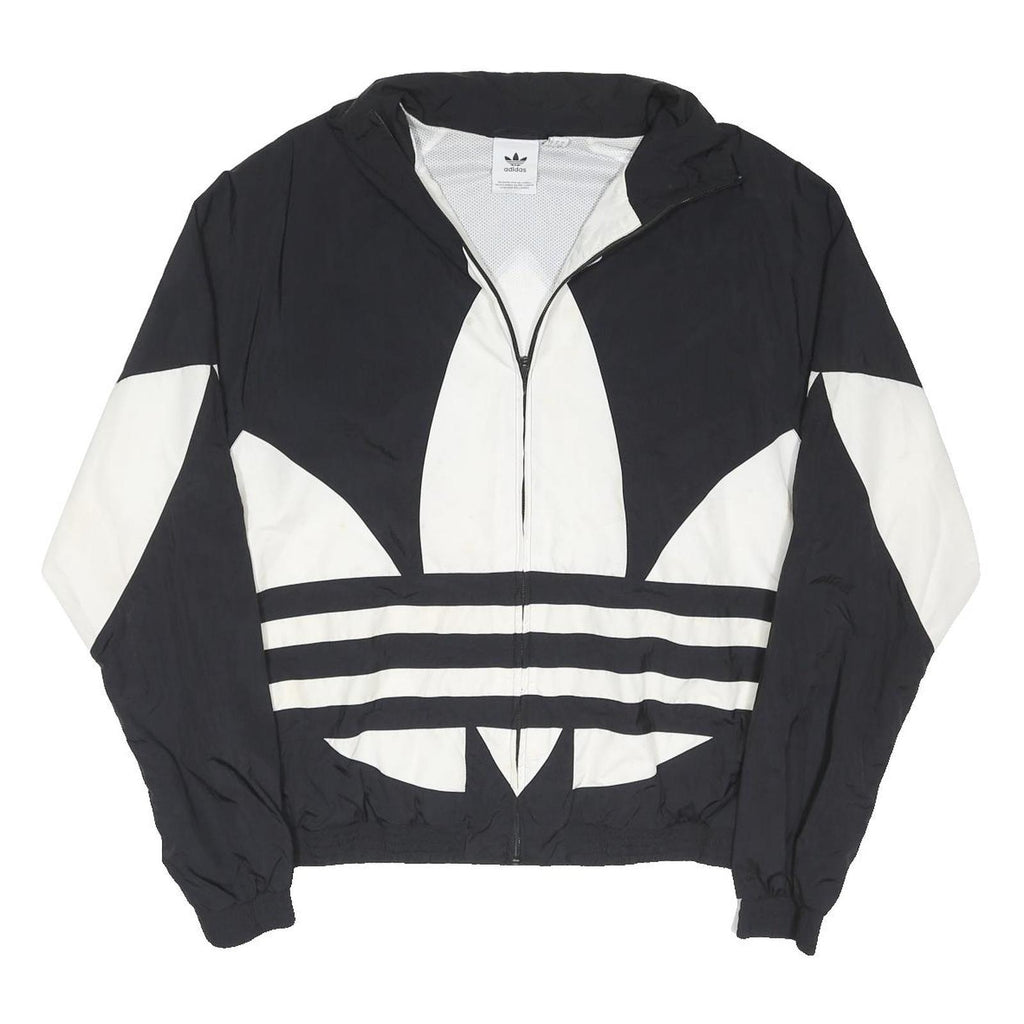 ADIDAS ORIGINALS Mens Black & White Track Jacket L Nylon Logo Zip Sportswear