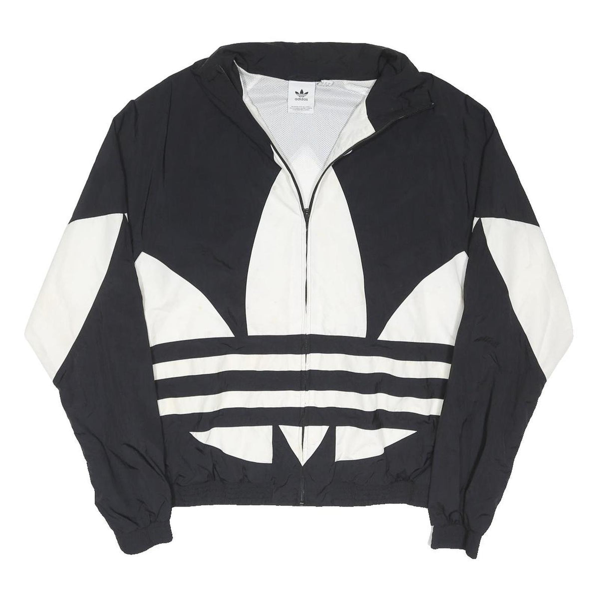ADIDAS ORIGINALS Mens Black & White Track Jacket L Nylon Logo Zip Sportswear