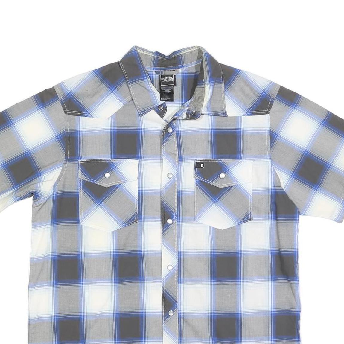 THE NORTH FACE Mens Blue & Grey Check Shirt S Cotton Blend Casual Outdoor