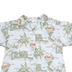 OSPORT Womens White Printed Shirt Short Sleeve Collared Button L Cotton Blend