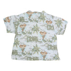 OSPORT Womens White Printed Shirt Short Sleeve Collared Button L Cotton Blend