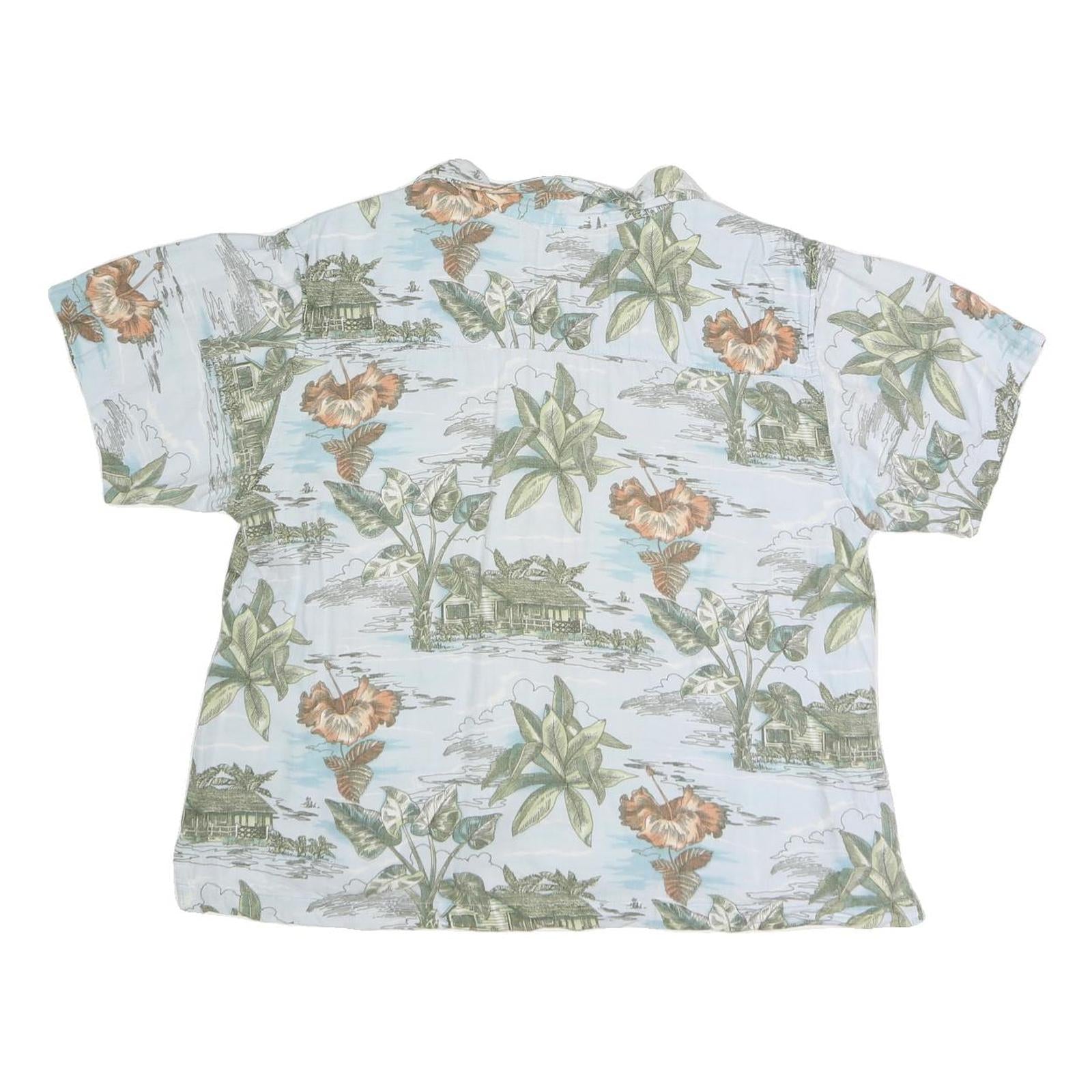 OSPORT Womens White Printed Shirt Short Sleeve Collared Button L Cotton Blend