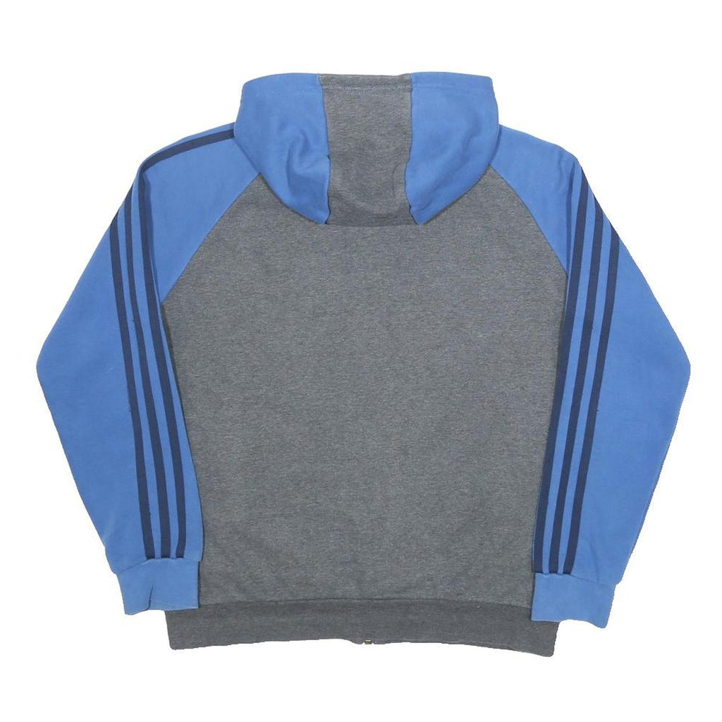 ADIDAS Boys Grey & Blue Full Zip Hoodie 12-13Y Cotton Blend Jersey Sportswear