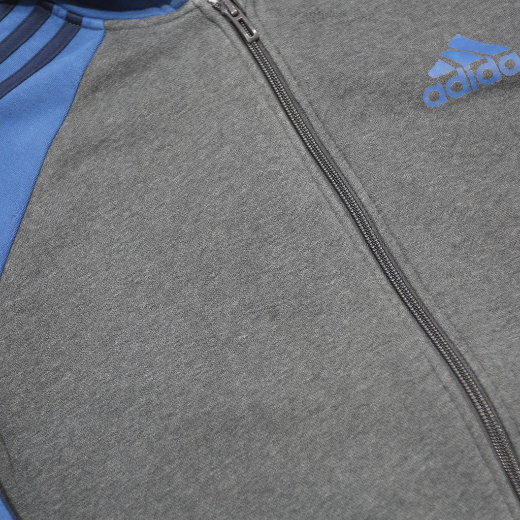ADIDAS Boys Grey & Blue Full Zip Hoodie 12-13Y Cotton Blend Jersey Sportswear