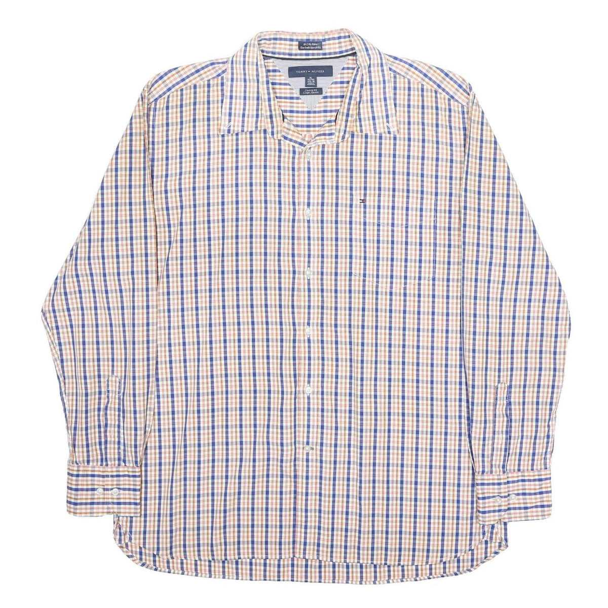 TOMMY HILFIGER Mens Blue & Brown Check Shirt XL Casual Button Down Cotton