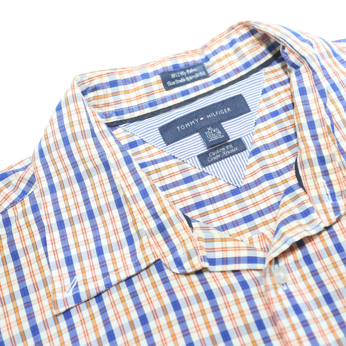 TOMMY HILFIGER Mens Blue & Brown Check Shirt XL Casual Button Down Cotton