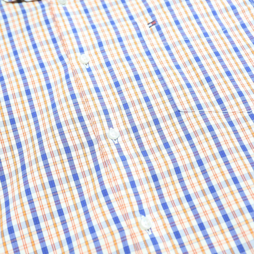 TOMMY HILFIGER Mens Blue & Brown Check Shirt XL Casual Button Down Cotton