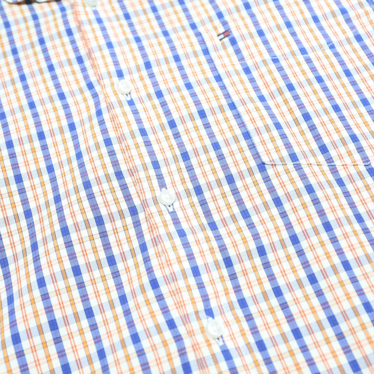 TOMMY HILFIGER Mens Blue & Brown Check Shirt XL Casual Button Down Cotton