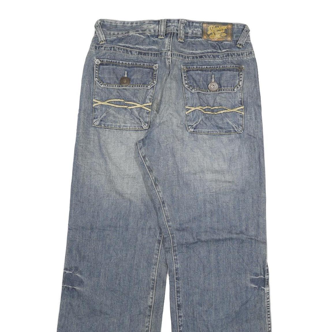 WESTERN SHANE Mens Regular Fit Blue Denim Cotton Blend Jeans W30 L31 Zip Pockets