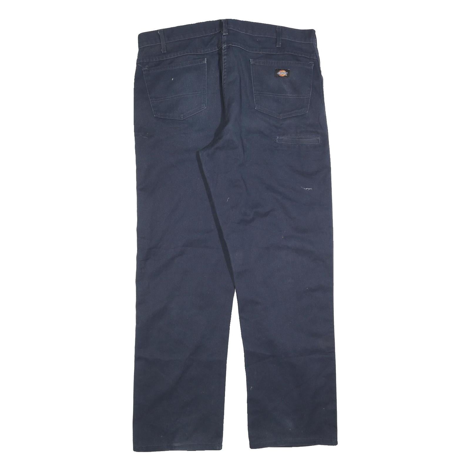 DICKIES Mens Cotton Blend Navy Relaxed Straight Trousers W40 L34 Workwear
