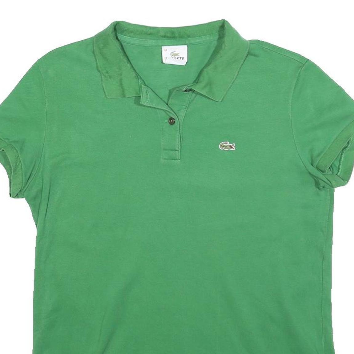 LACOSTE Womens Green Polo Shirt Short Sleeve Crocodile Logo L Cotton Blend