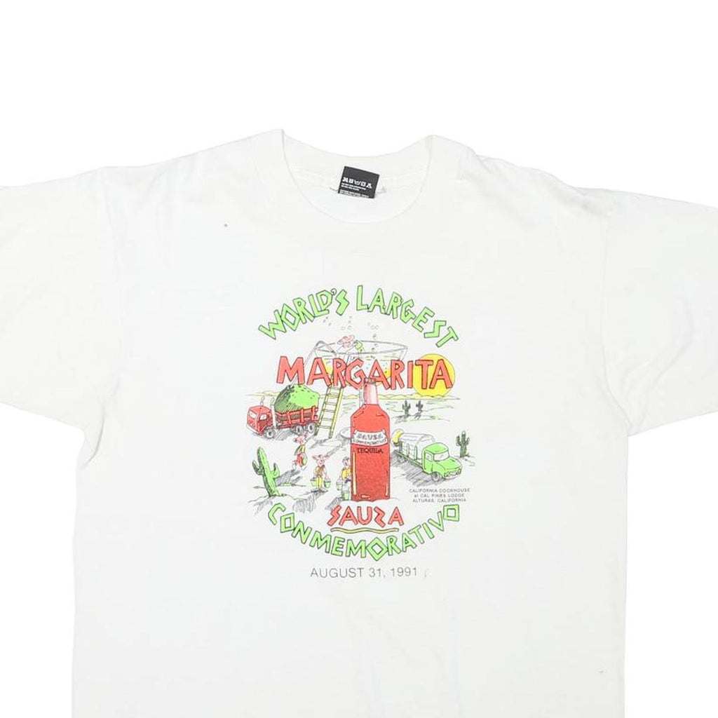 THE BEST Mens White World Lst Margarita Graphic T-Shirt L Short Sleeve Crew Neck