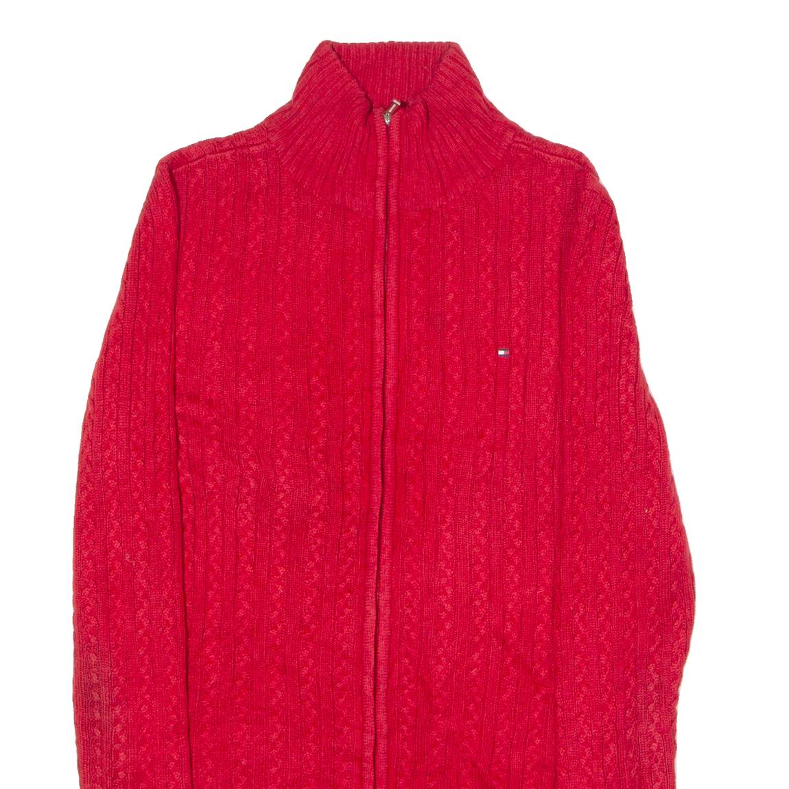 TOMMY HILFIGER Womens Jumper Red High Neck Cable Knit S