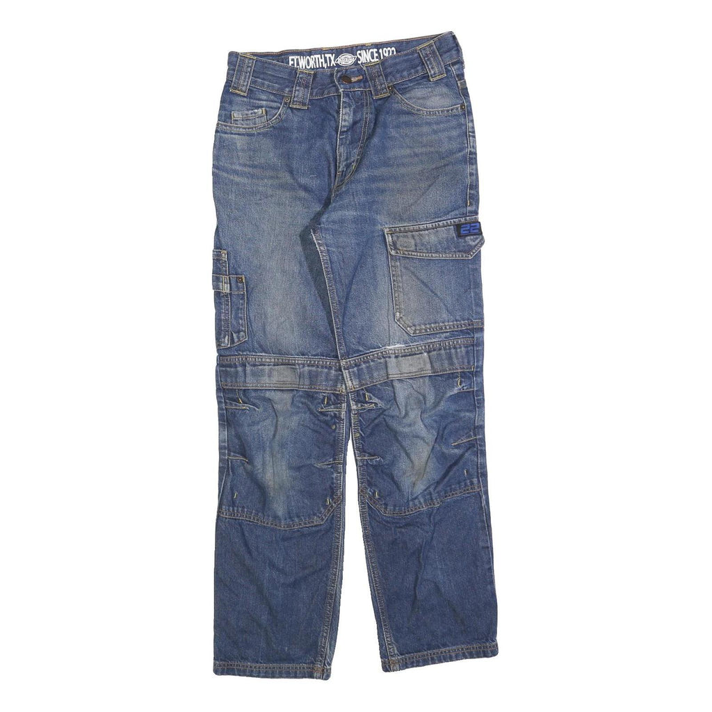 DICKIES Mens Blue Regular Fit Cargo Denim Rinse Wash Jeans W28 L30 Utility Zip