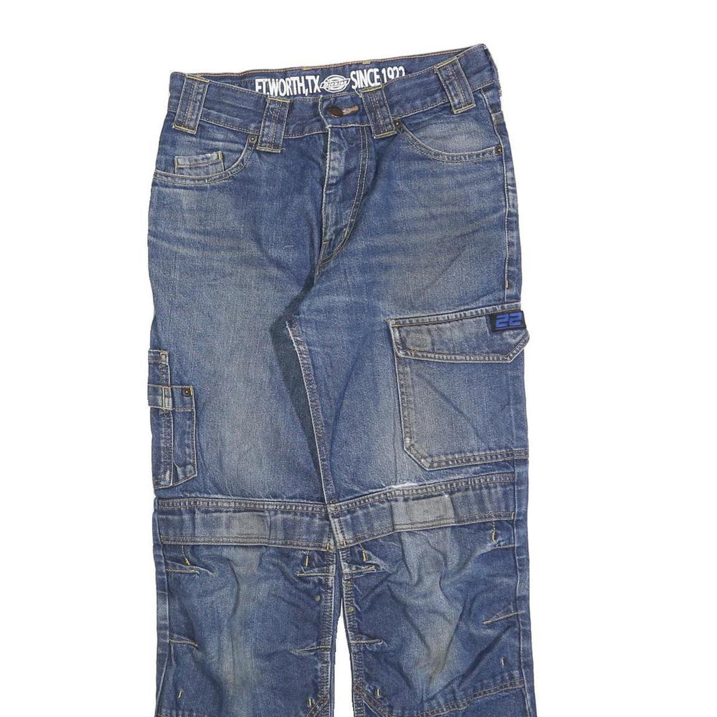DICKIES Mens Blue Regular Fit Cargo Denim Rinse Wash Jeans W28 L30 Utility Zip