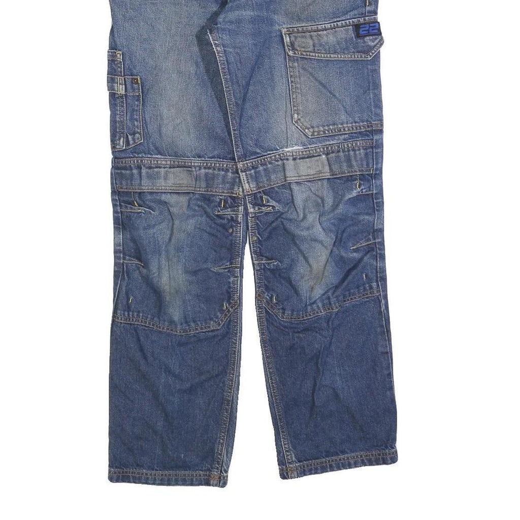 DICKIES Mens Blue Regular Fit Cargo Denim Rinse Wash Jeans W28 L30 Utility Zip