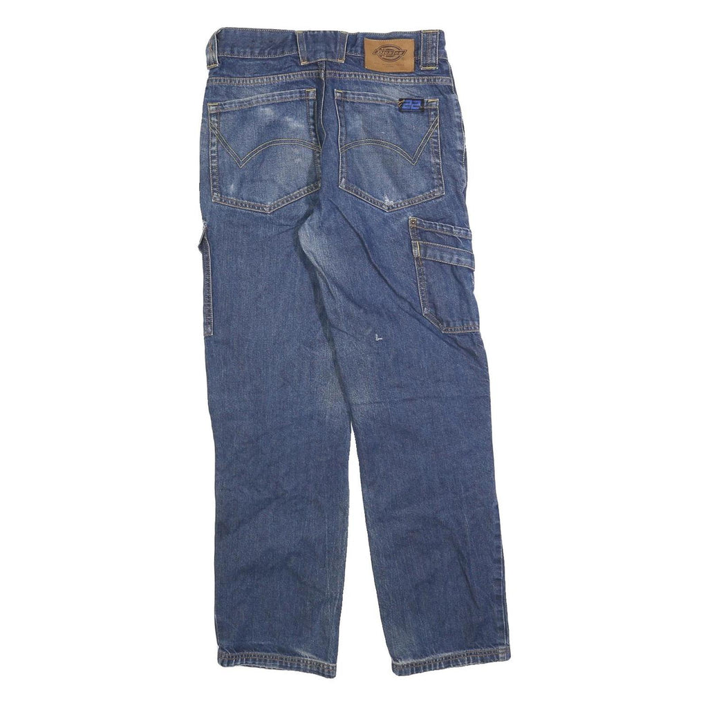 DICKIES Mens Blue Regular Fit Cargo Denim Rinse Wash Jeans W28 L30 Utility Zip