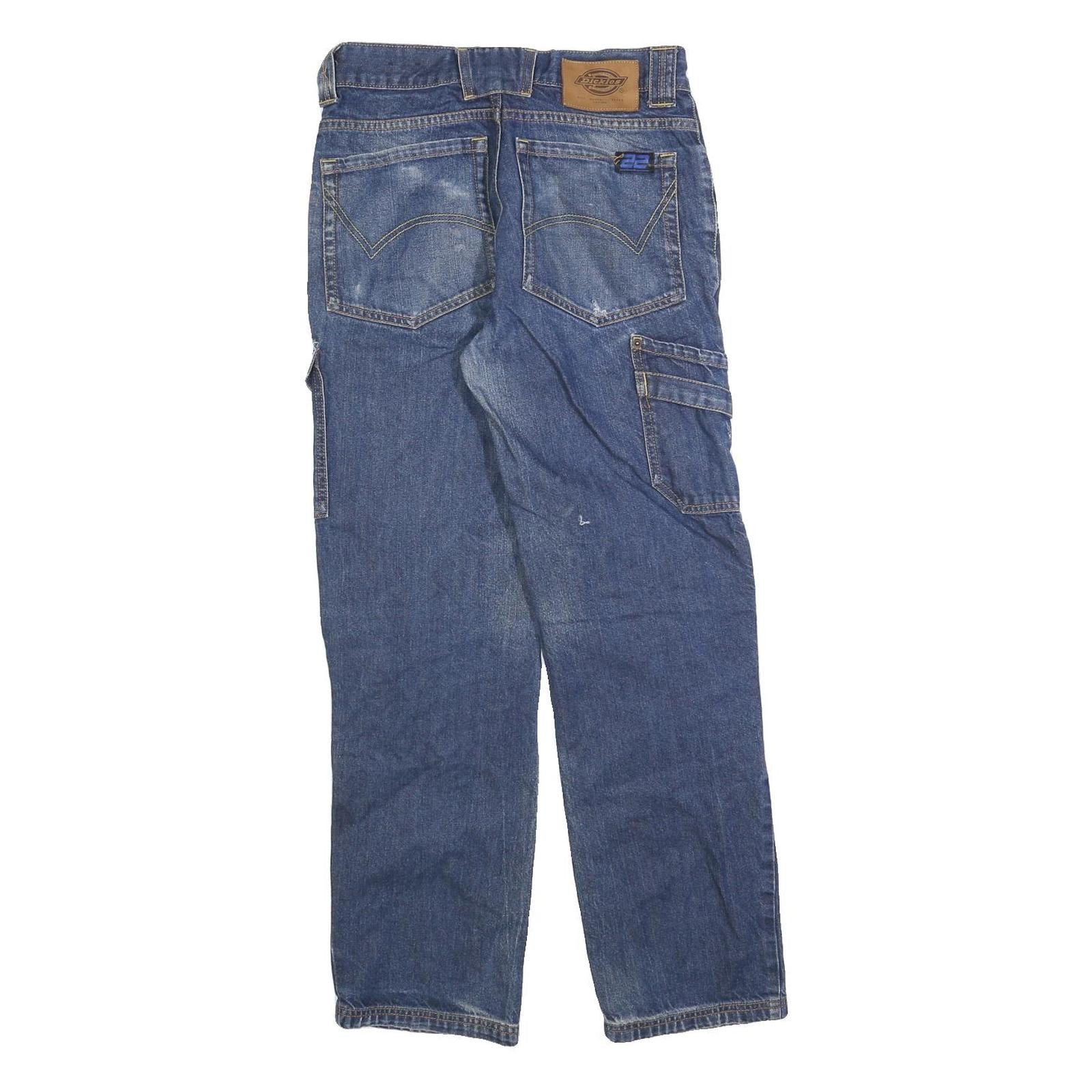 DICKIES Mens Blue Regular Fit Cargo Denim Rinse Wash Jeans W28 L30 Utility Zip