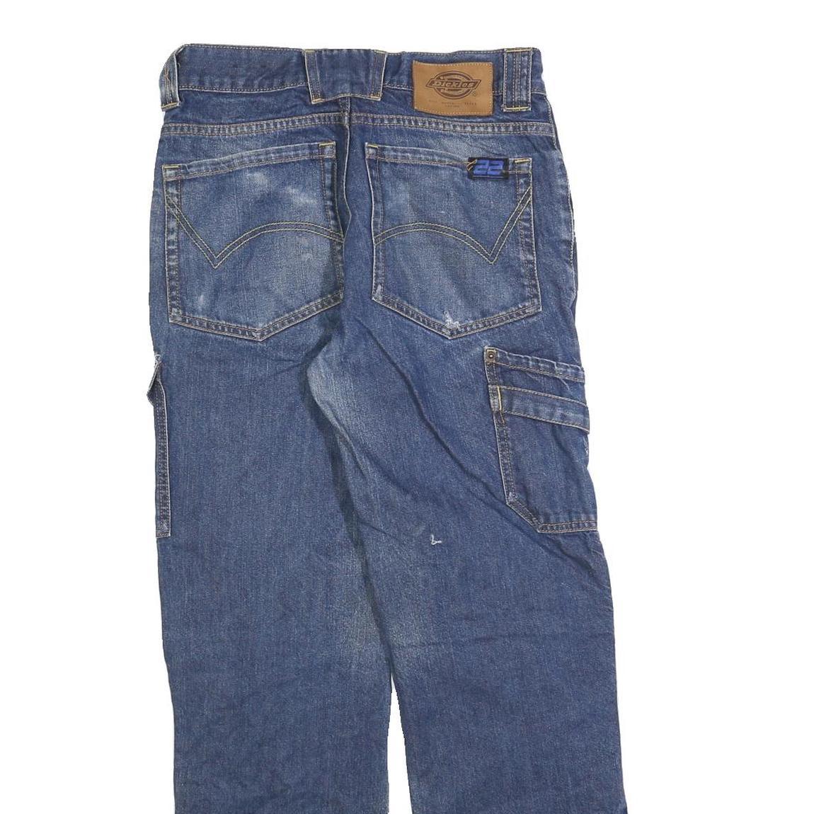 DICKIES Mens Blue Regular Fit Cargo Denim Rinse Wash Jeans W28 L30 Utility Zip