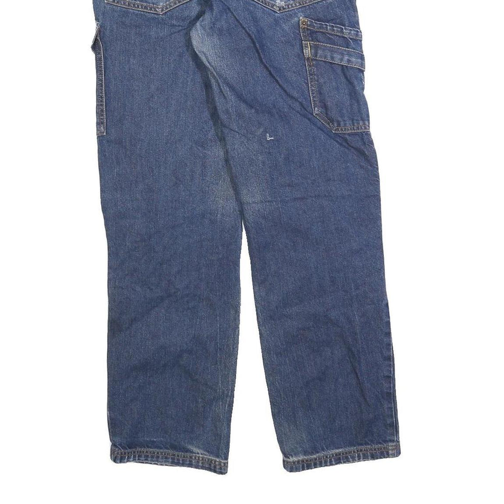 DICKIES Mens Blue Regular Fit Cargo Denim Rinse Wash Jeans W28 L30 Utility Zip